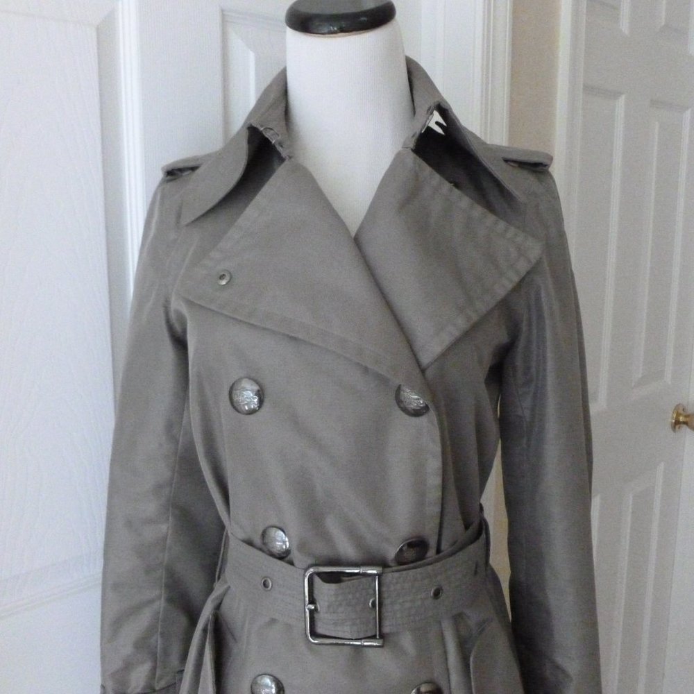 Burberry Gray Double-Breasted Trench Coat - Picture 3 of 9